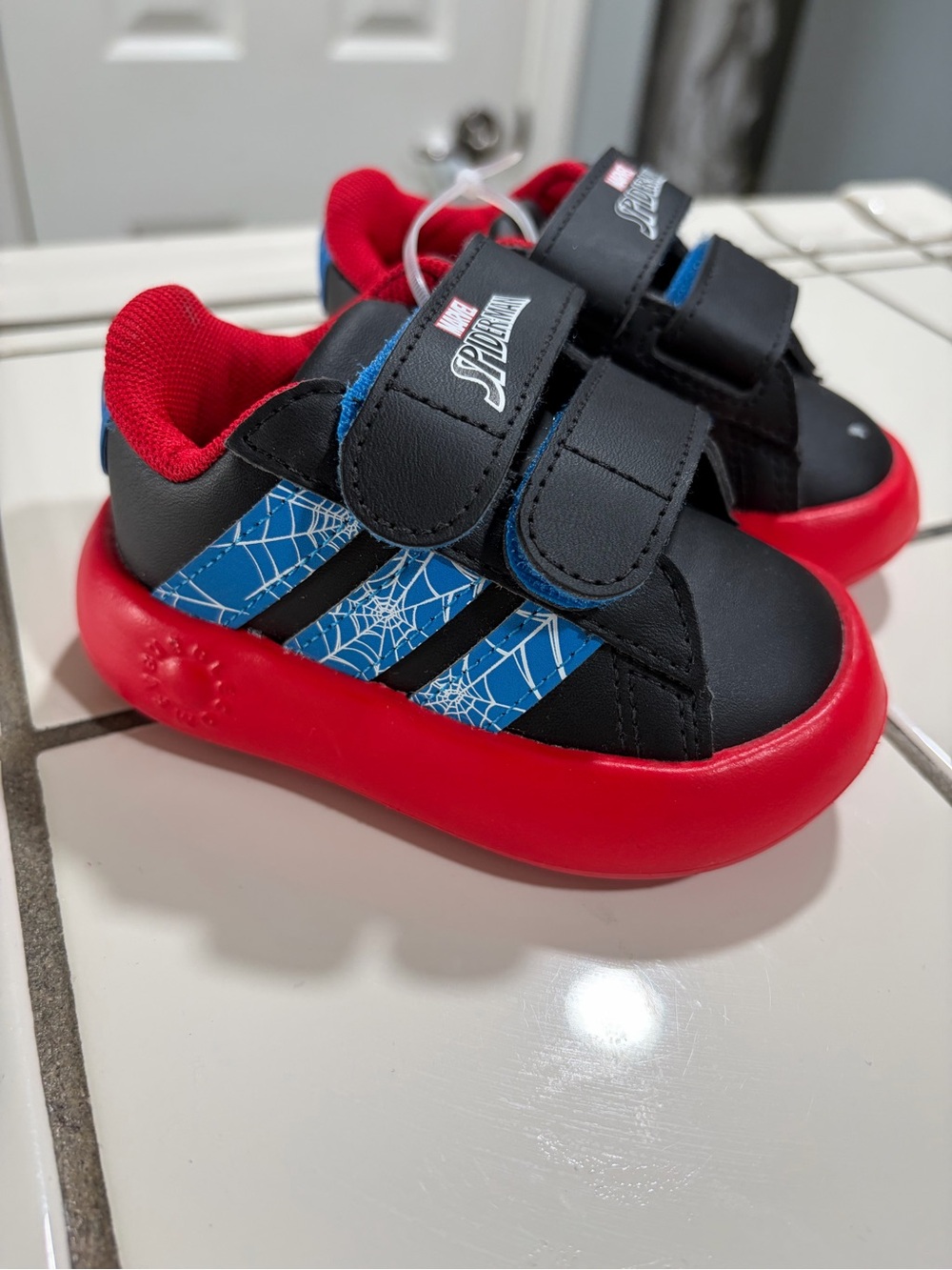 Adidas Spiderman Kids Black, Red & Blue Velcro Sneakers